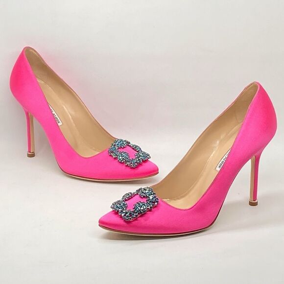 Manolo Blahnik Hangisi 105 Embellished Satin Pumps size 39 - Picture 1 of 15